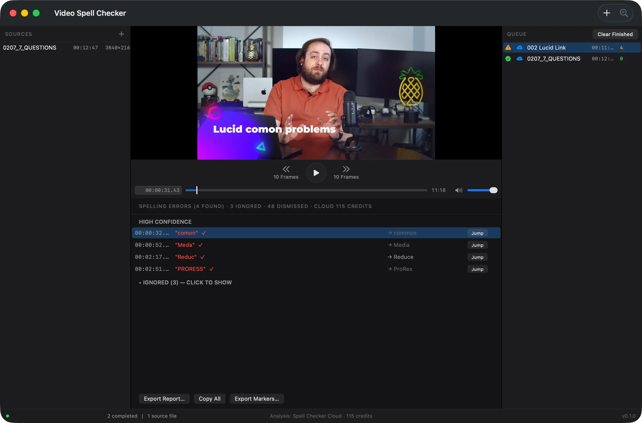 Video Spell Checker — frame-accurate error report